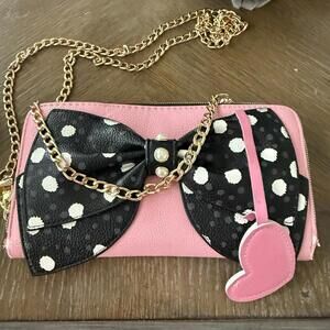 Betsey Johnson Project Bag Chain Handle Bow Pink See Photos
